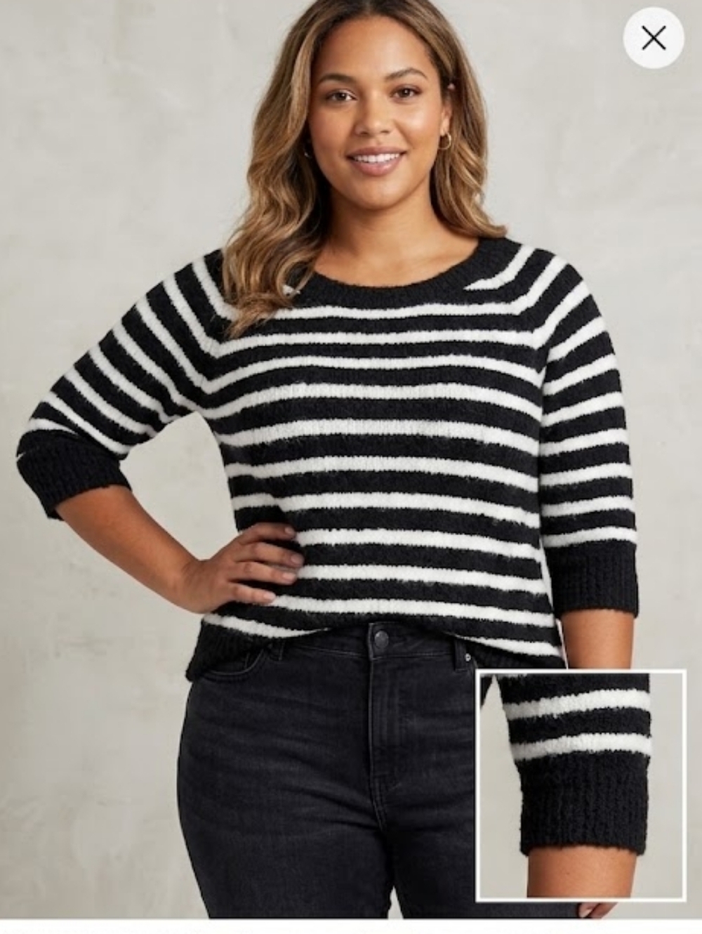 Arizona Jean Company Black & White Striped Crewneck Sweater Medium